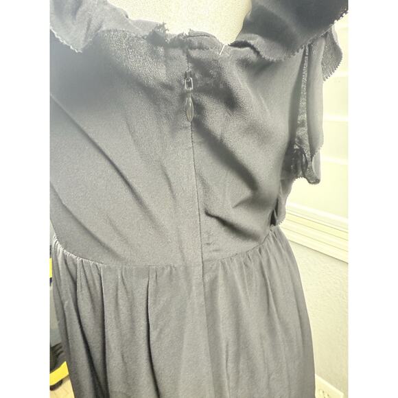 Amour Vert Women's Mini Dress Silk Black Ruffled sleeves Small NWT - Picture 3 of 7